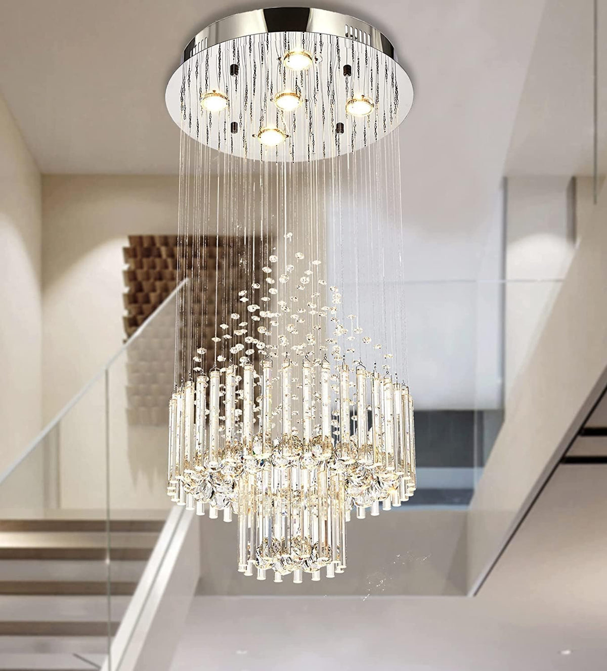 Crystal Raindrop 5-Lights Flush Mount Chandelier D666