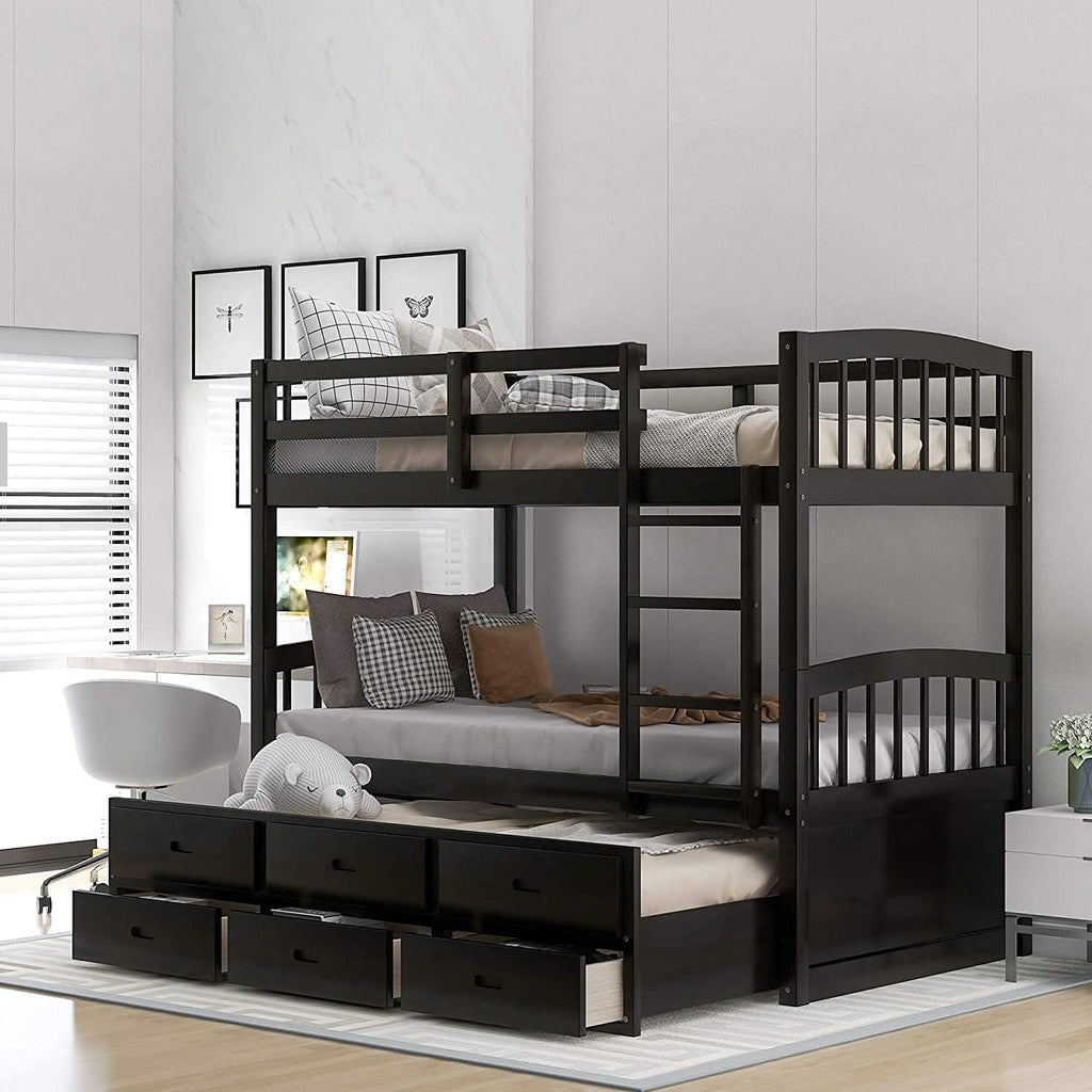 Twin Over Full Bunk Bed with Safety Guardrails & Ladder, Gray B8132