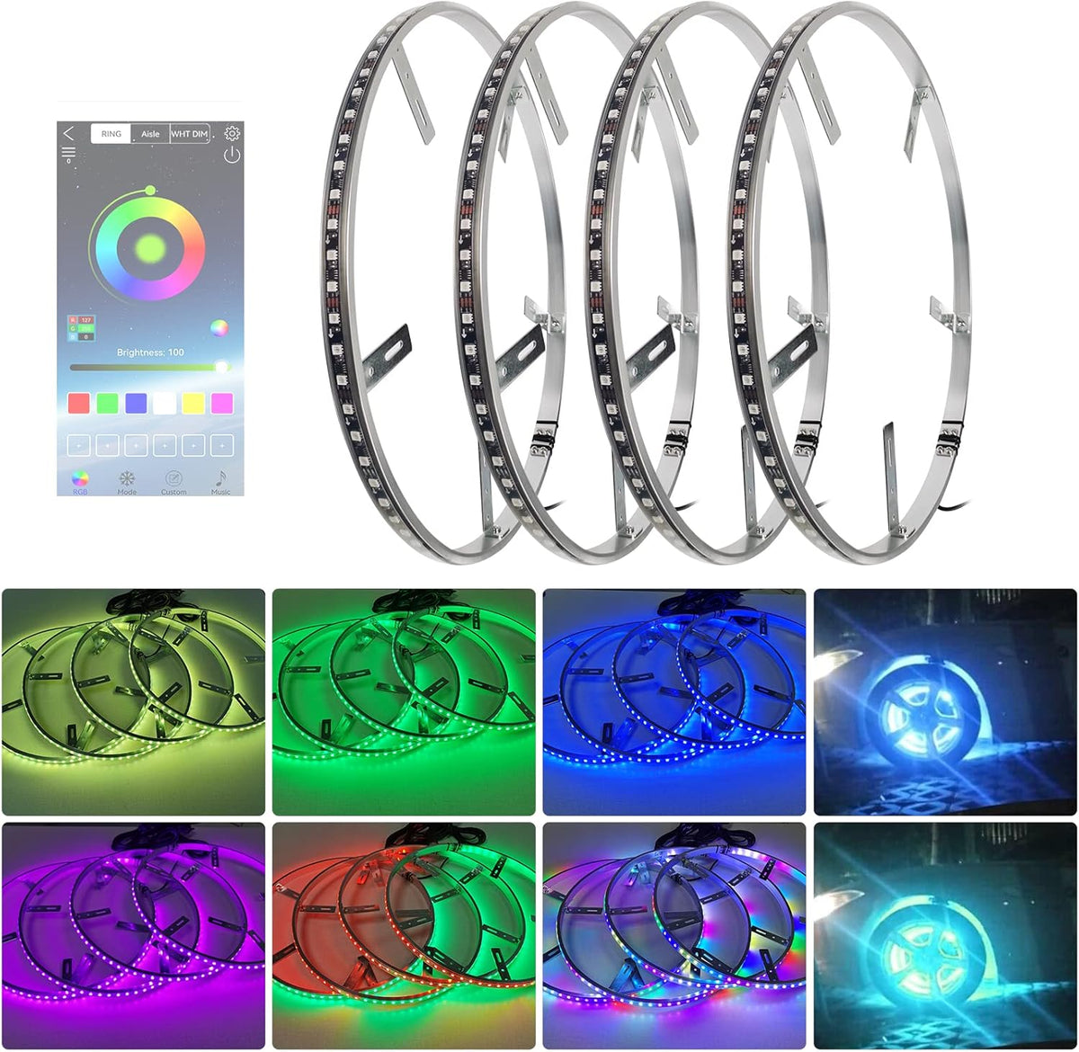 4PCS 15.5” Waterproof LED Wheel Light Kit with App Control J869