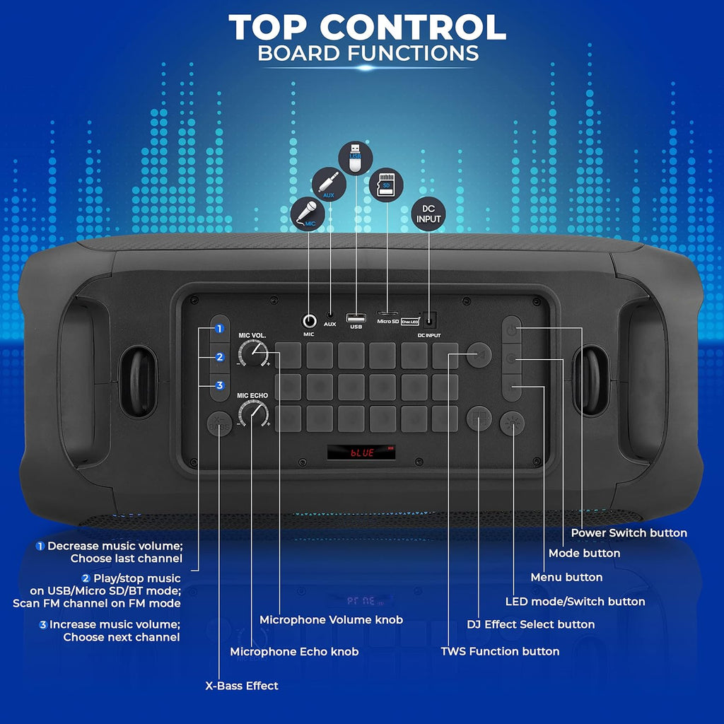 600W Rechargeable Portable Speaker with Microphone W627