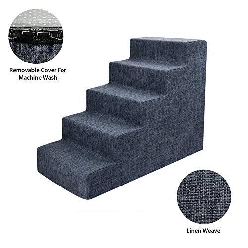 Dark Gray Linen 5-Step Pet Stairs with Foam K86506