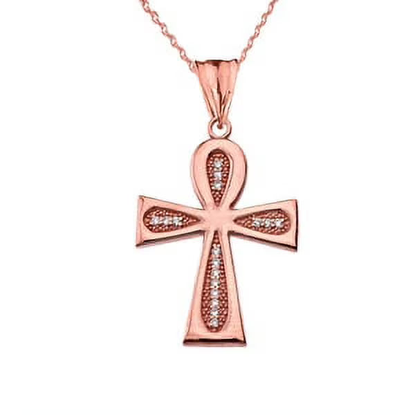 14K Rose Gold Ankh Cross Pendant Necklace Y64226