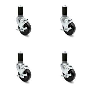 4 x 1.25 inch Hard Rubber Wheel Swivel Casters with Expanding Stem with Brake, Set of 4 D118