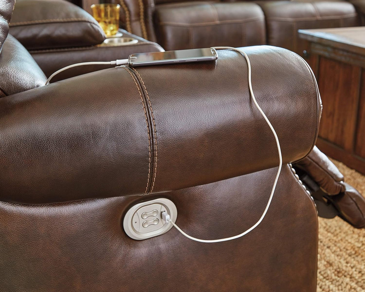 Brown Power Recliner with Adjustable Headrest L70838