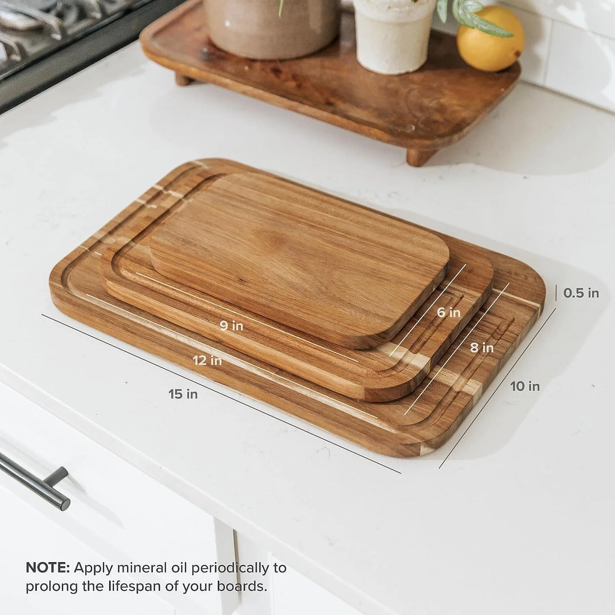 Acacia Wood Cutting Board Set of 3 with Juice Groove Z934499