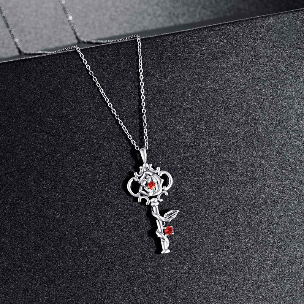 Sterling Silver Rose Key to Heart Pendant Necklace S484