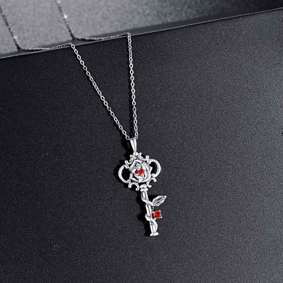 Sterling Silver Rose Key to Heart Pendant Necklace S484