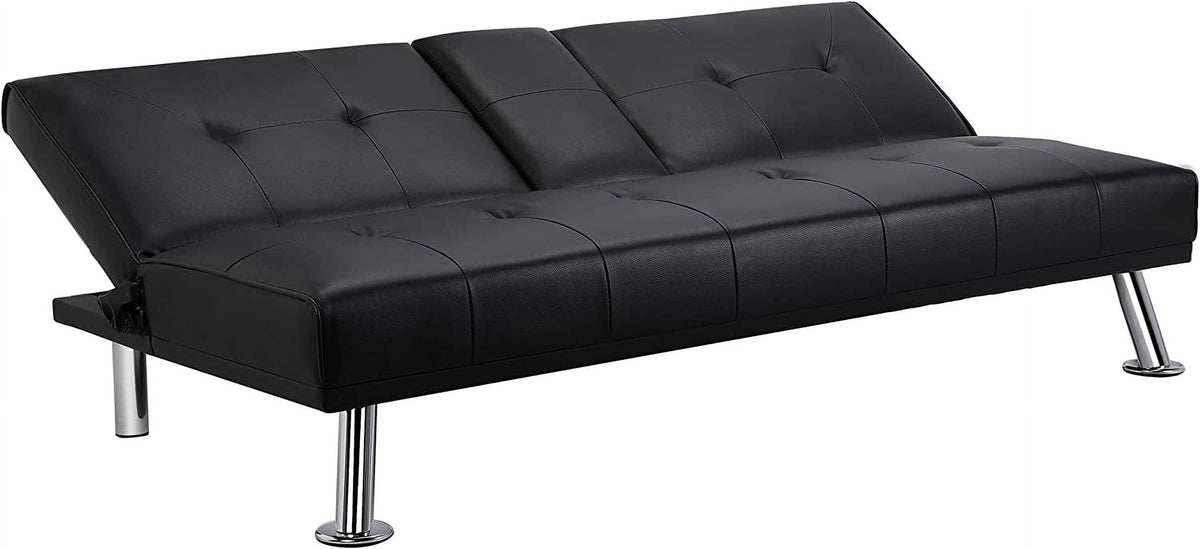 Black Faux Leather Futon Set Convertible Sleeper Loveseat Daybed B788