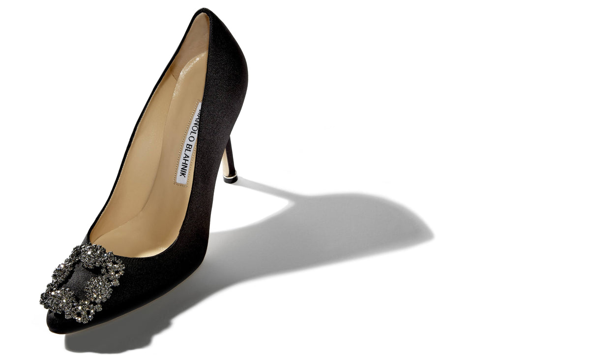 Black Satin Jewel Buckle Pumps W479