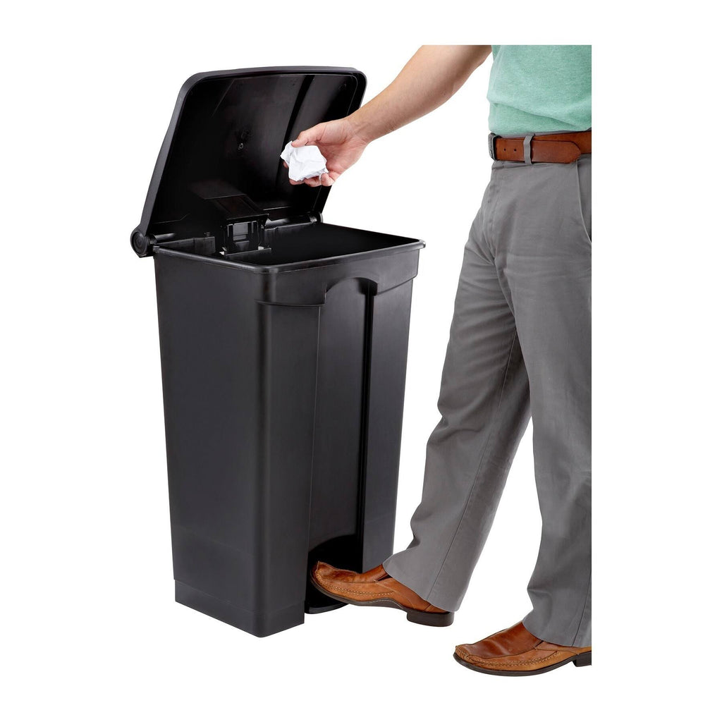 Tan Plastic Trash Can 23 Gal with Flip Lid and Foot Pedal L572