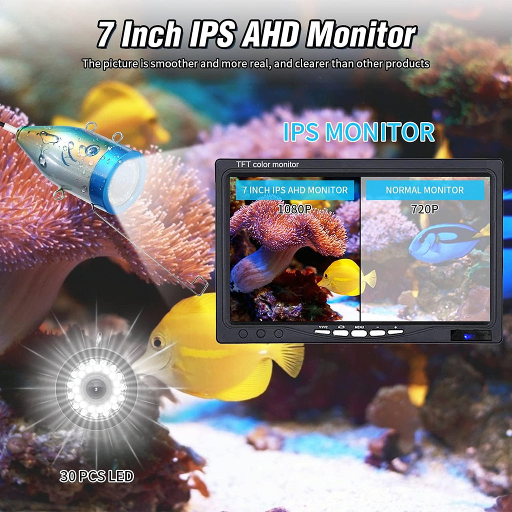 Portable Underwater Fishing Camera with 30 LEDs and 7inch 1080P IPS Monitor with DVR 16GB SD Card (30M) K854793