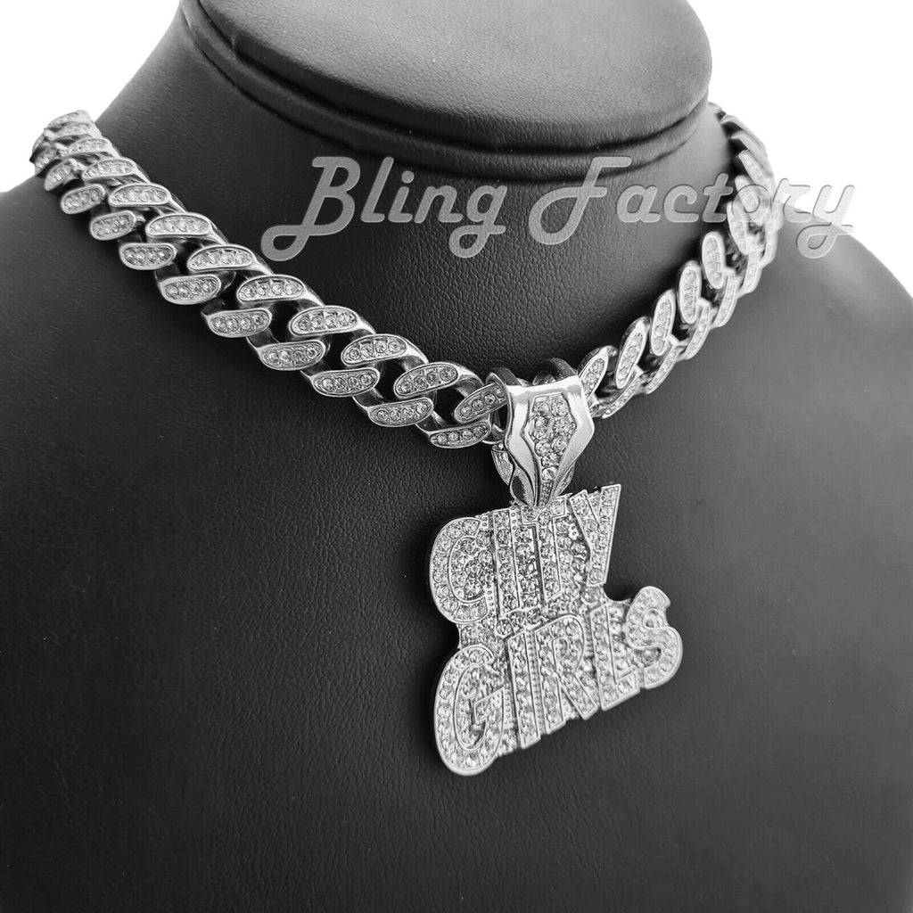 Pendant & 16" ~ 24" Full Iced Cuban Chain Necklace U422959