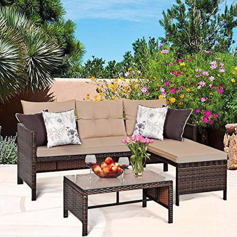 3 Piece Outdoor Rattan Corner Sofa Set with Coffee Table T327